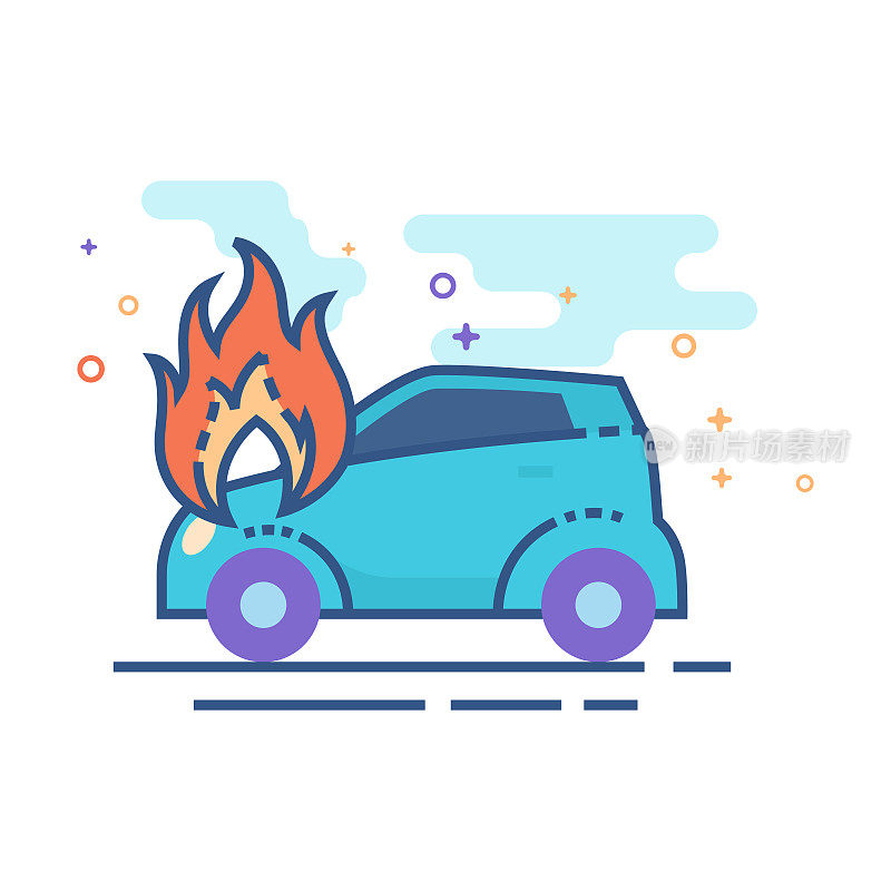 Flat Color Icon - Car on fire
